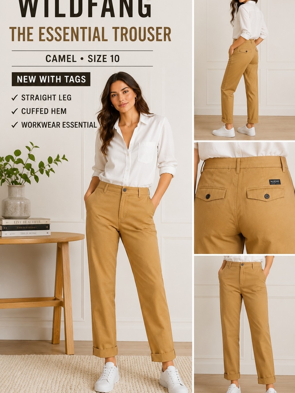 🔥 NWT Wildfang The Essential Trouser Camel Size 10 Straight 🔥